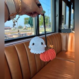 Crochet Ghost and Pumpkin Keychain